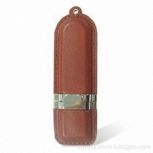 Leather USB Flash Drive with 16GB Storage Capacity, Supports Microsoft Windows 98 and 2000 OS